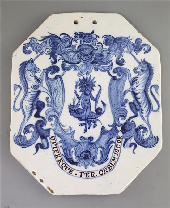 A London or Wincanton octagonal delftware pill slab, mid 18th century 30cm x 24cm A London or Wincanton octagonal delftware pill slab, mid 18th century 30cm x 24cm