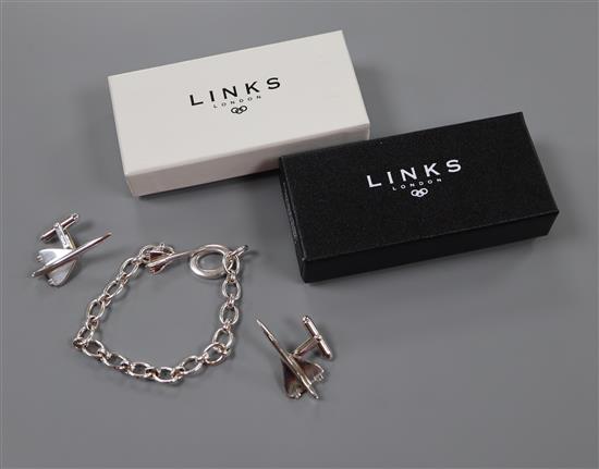 A Links Of London Sterling Silver Concorde Charm Bracelet And A Similar Pair Of Cufflinks Original Boxes Sale Lot 666 Gorringe S