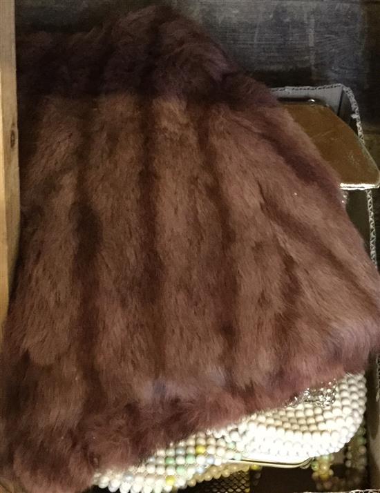 Fur cape, collection of vintage evening bags, handbags, sequin belts etc(-) Sale 140915 - Lot ...