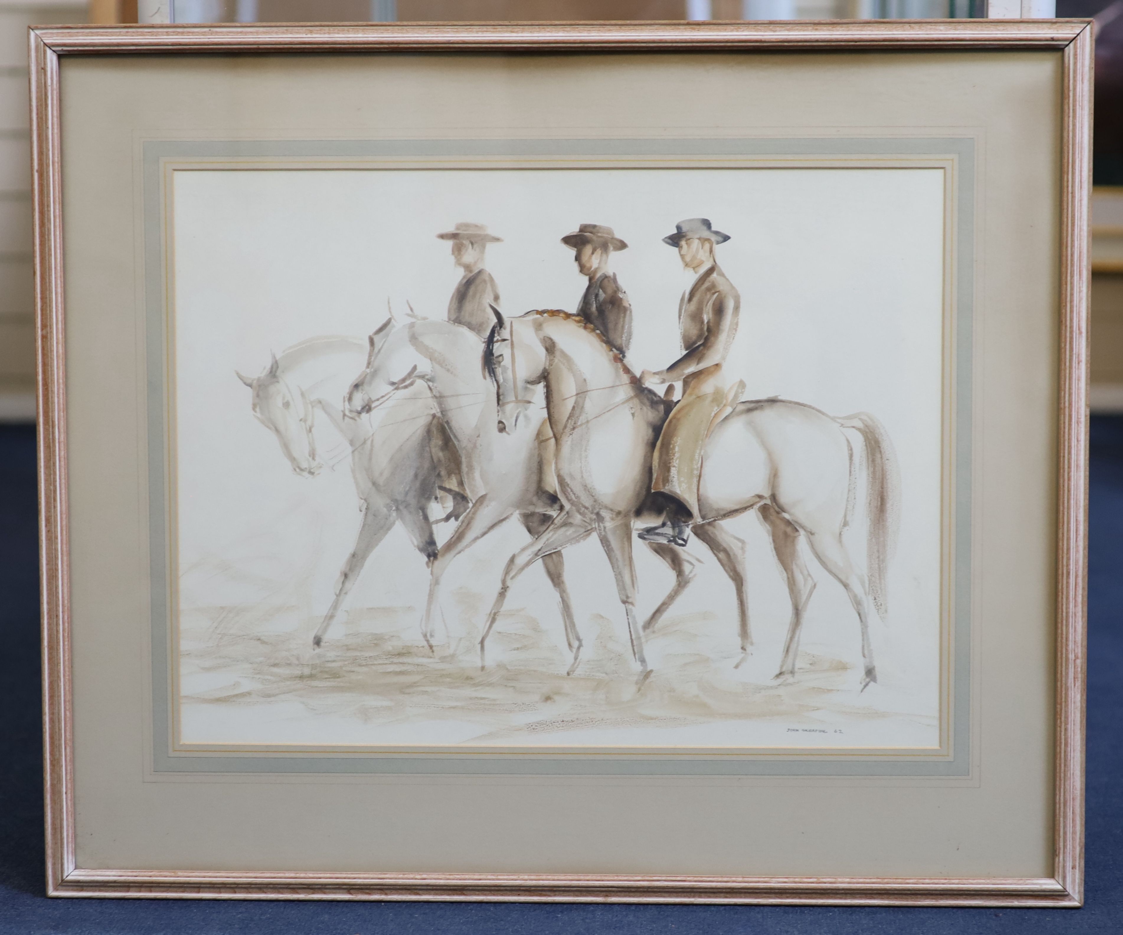 John Rattenbury Skeaping (1901-1980), Three Spanish Horsemen, watercolour, 37.5 x 50cm