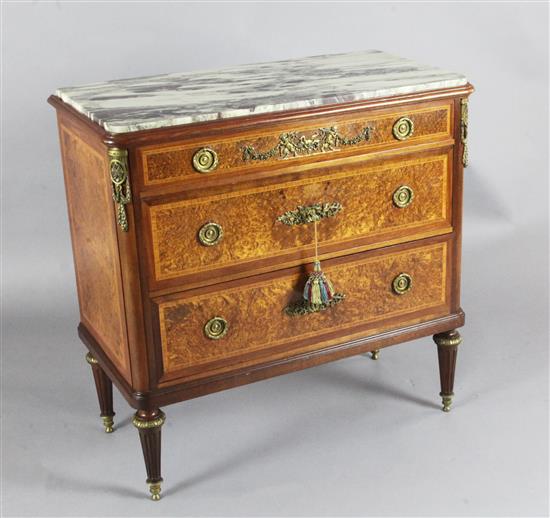 Francois Linke. A fine ormolu mounted tulipwood banded birds eye maple commode, W.2ft 11in. D.1ft 6in. H.2ft 11in. Francois Linke. A fine ormolu mounted tulipwood banded birds eye maple commode, W.2ft 11in. D.1ft 6in. H.2ft 11in.