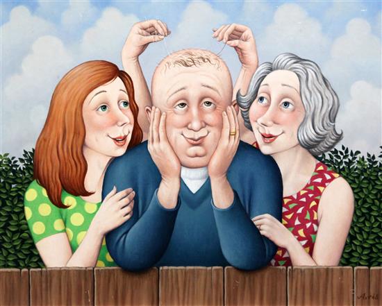 Ron Aris (20th C.) The Man and His Two Wives, 15 x 18.5in. Ron Aris (20th C.) The Man and His Two Wives, 15 x 18.5in.