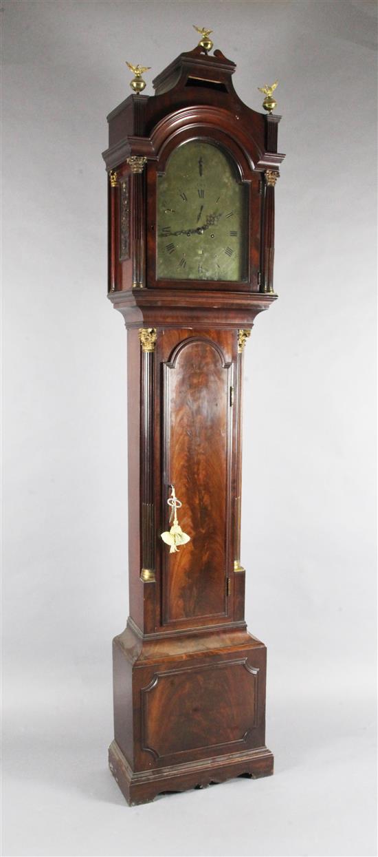 Thomas Oldmeadow, Lynn. An early 19th century mahogany longcase clock, H.7ft 8in. Thomas Oldmeadow, Lynn. An early 19th century mahogany longcase clock, H.7ft 8in.