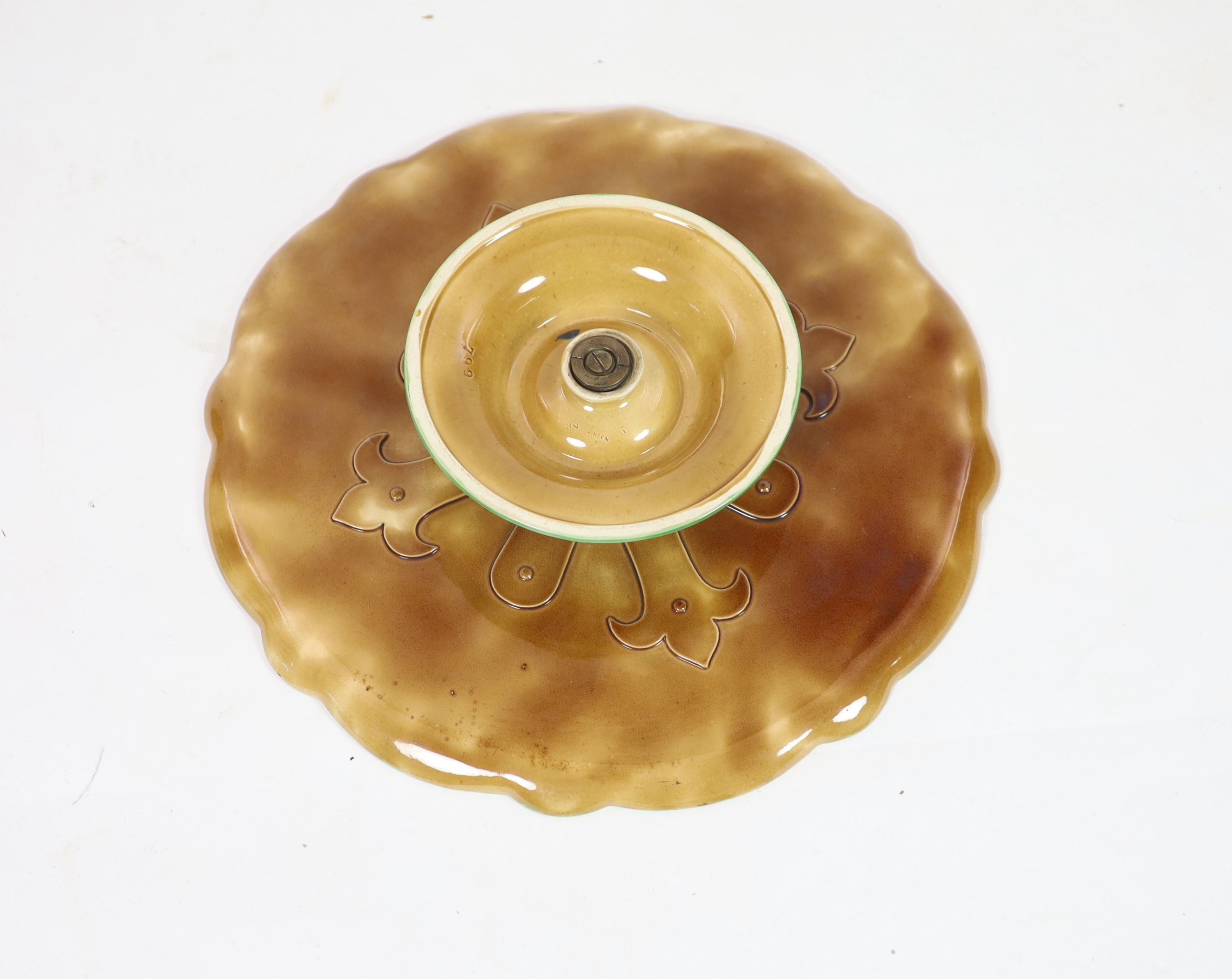 A Minton majolica Lazy Susan, manner of A W N Pugin, date code for 1871, 47cm diameter