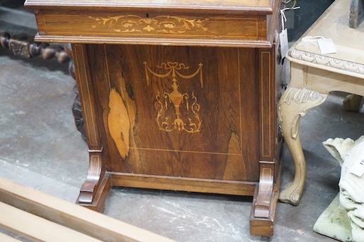 A late Victorian marquetry inlaid rosewood Davenport, width 53cm, depth 54cm, height 86cm