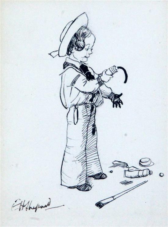 Ernest Howard Shepherd (1879-1976) Boy in a sailor suit squeezing a tube of paint 6 x 4.5in. Ernest Howard Shepherd (1879-1976) Boy in a sailor suit squeezing a tube of paint 6 x 4.5in.