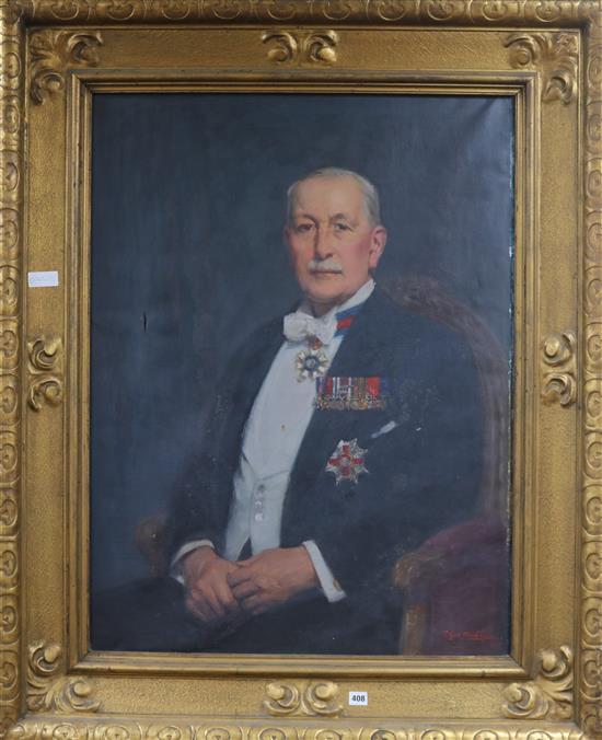Thomas Eyre Macklin (1867-1943), oil on canvas, portrait of a knighted gentleman, signed and dated 1931, 97 x 73cm Thomas Eyre Macklin (1867-1943), oil on canvas, portrait of a knighted gentleman, signed and dated 1931, 97 x 73cm