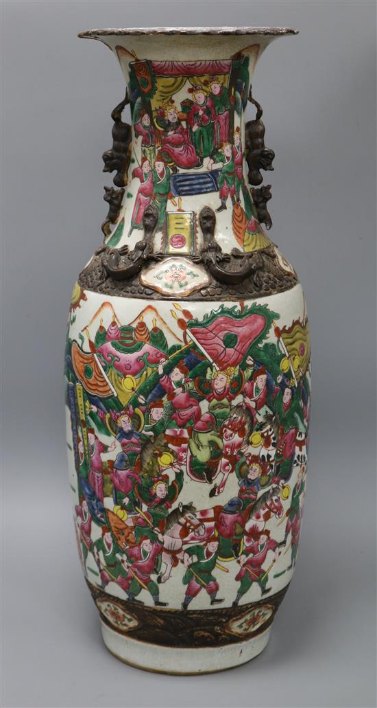 A large Chinese crackle glaze famille rose vase, height 61.5cm (a.f.)