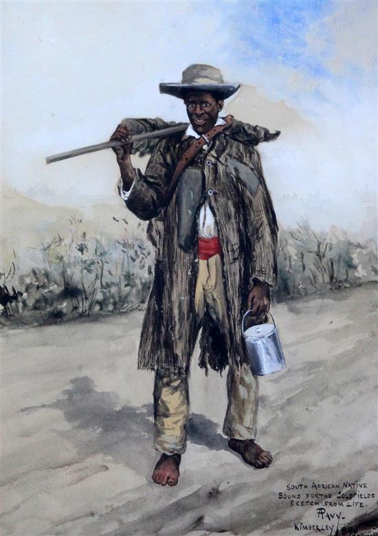 A. Pavy South African native bound for the gold fields, sketch from life 11.5 x 8in. A. Pavy South African native bound for the gold fields, sketch from life 11.5 x 8in.