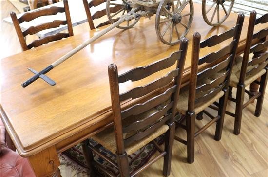 A modern pine kitchen dining table W.198cm A modern pine kitchen dining table W.198cm
