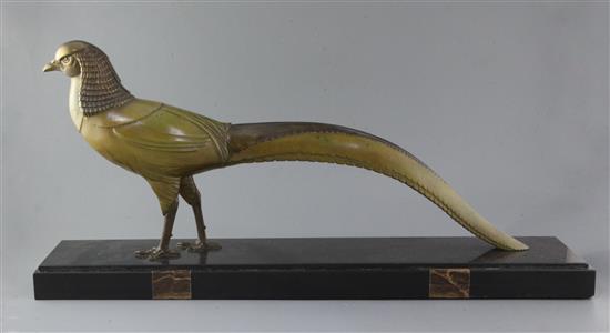 Demétre Chiparus (1886-1947). An Art Deco patinated bronze model of a pheasant, 29.5in. Demétre Chiparus (1886-1947). An Art Deco patinated bronze model of a pheasant, 29.5in.