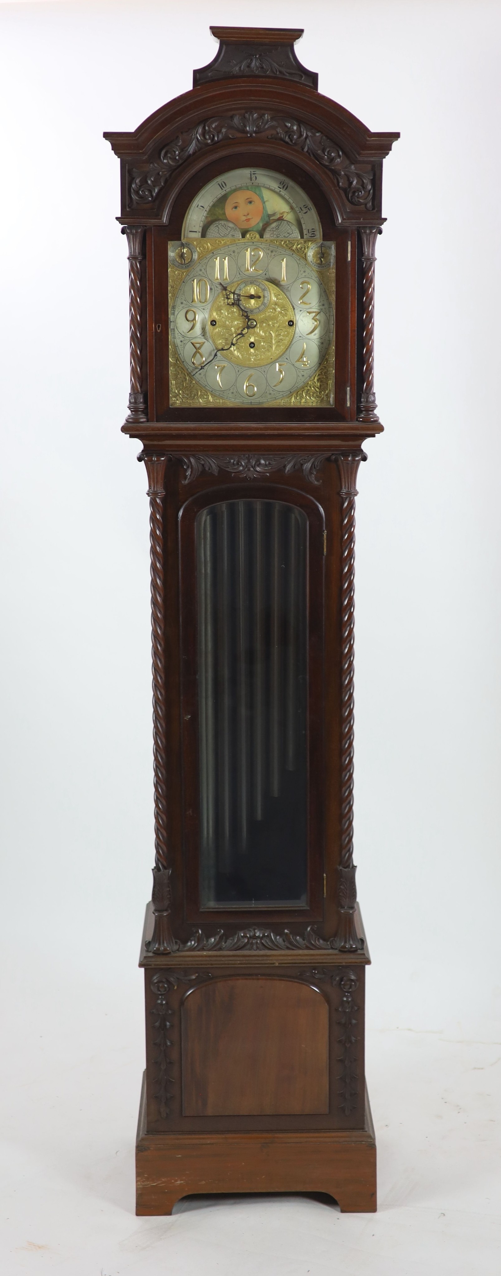 A late Victorian mahogany chiming longcase clock, H 248 W 56cm.