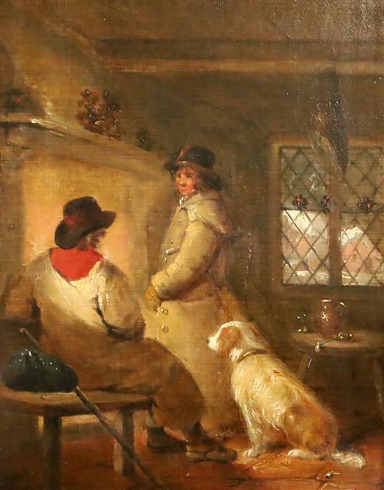 Attributed to George Morland (1764-1804) Travellers before the hearth 11 x 9in. Attributed to George Morland (1764-1804) Travellers before the hearth 11 x 9in.