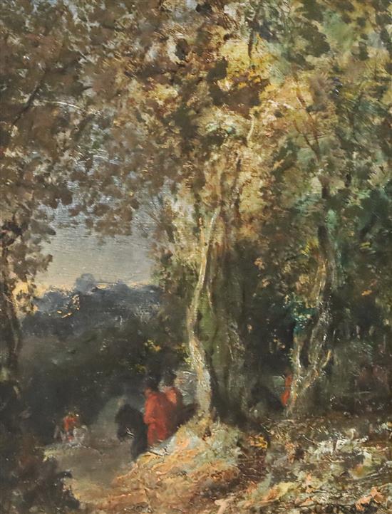 Attributed to Jean-Baptiste-Camille Corot (1796-1875) Sketch for Cavalier dans en Chemin Creux, c.1870 10 x 8.25in. Attributed to Jean-Baptiste-Camille Corot (1796-1875) Sketch for Cavalier dans en Chemin Creux, c.1870 10 x 8.25in.