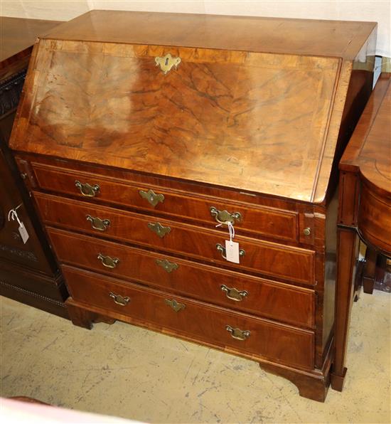 An 18th century walnut bureau, W.91cm, D.52cm, H.99cm An 18th century walnut bureau, W.91cm, D.52cm, H.99cm