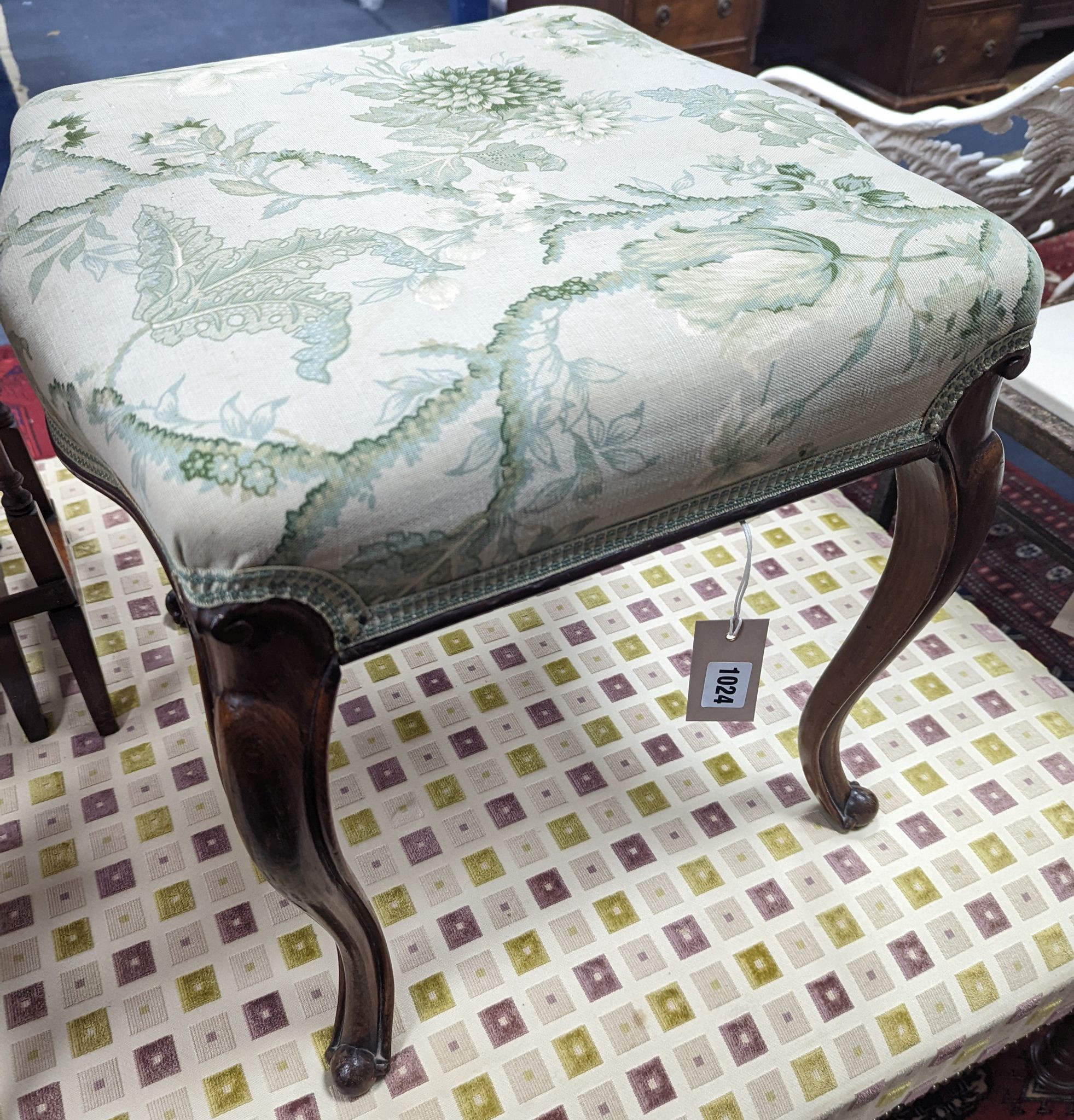 A Victorian upholstered dressing stool, width 46cm, depth 46cm, height 42cm