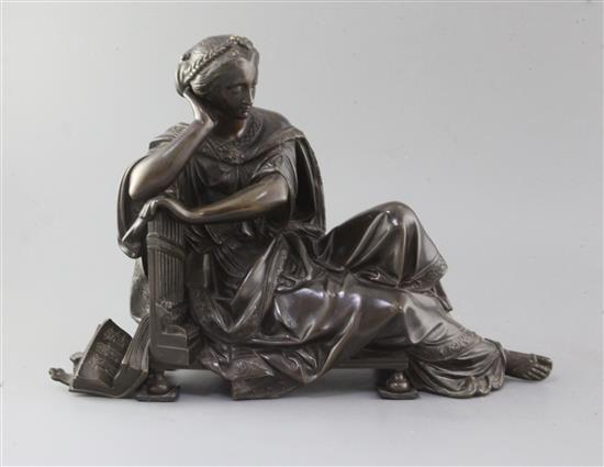 Albert-Ernest Carrier-Belleuse (1824-1887). A bronze reclining figure of St Cecilia, height 11.5in. Albert-Ernest Carrier-Belleuse (1824-1887). A bronze reclining figure of St Cecilia, height 11.5in.