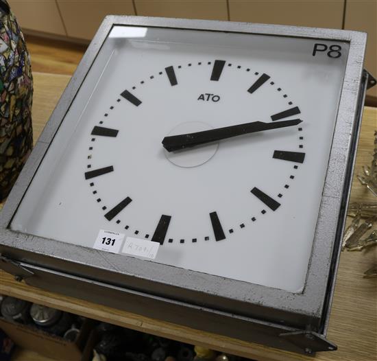 A French double sided railway clock by ATO width 50cm height 51cm A French double sided railway clock by ATO width 50cm height 51cm