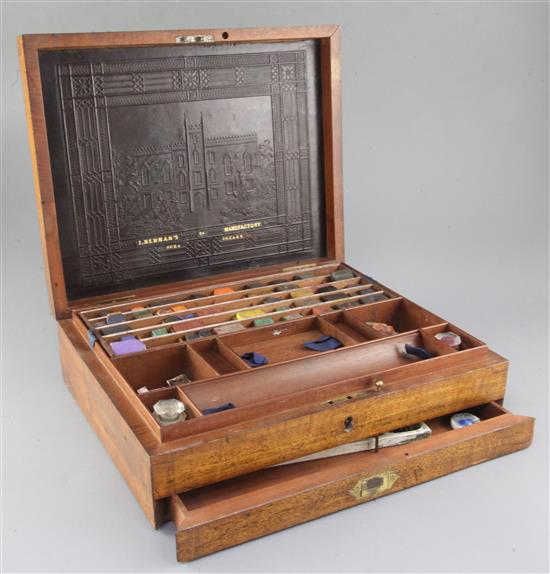 A Victorian J. Newmans Manufactory of Soho Square mahogany artistss box, 13.75 x 11in. A Victorian J. Newmans Manufactory of Soho Square mahogany artistss box, 13.75 x 11in.
