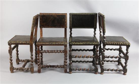 Two pairs of mid 17th century Hispano-Flemish walnut chairs, Two pairs of mid 17th century Hispano-Flemish walnut chairs,
