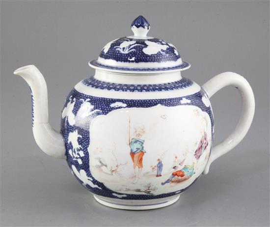 A large Chinese famille rose teapot and cover, late Qianlong period, height 20cm, some faults A large Chinese famille rose teapot and cover, late Qianlong period, height 20cm, some faults