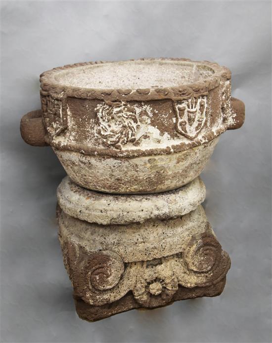 A large 15th / 16th century Istrian or possibly South American stone font, 2ft 6in. A large 15th / 16th century Istrian or possibly South American stone font, 2ft 6in.