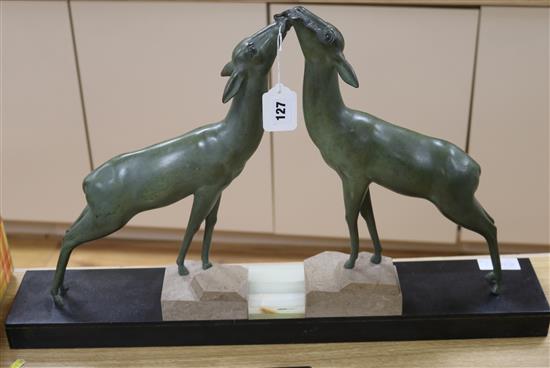 A spelter model of deer on a marble base height 41cm A spelter model of deer on a marble base height 41cm