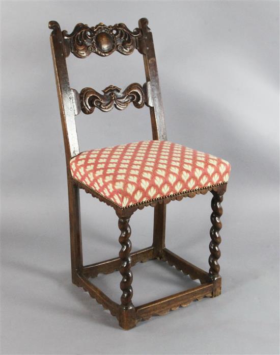 A late 17th century French oak rail back chair, A late 17th century French oak rail back chair,