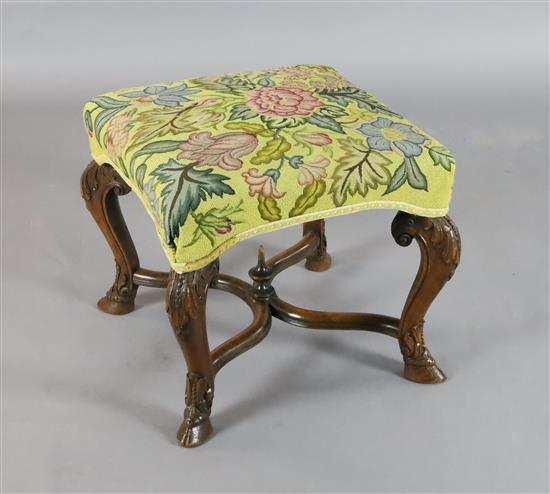 A late 17th century walnut stool, W.1ft 8in. H.1ft 4in. A late 17th century walnut stool, W.1ft 8in. H.1ft 4in.