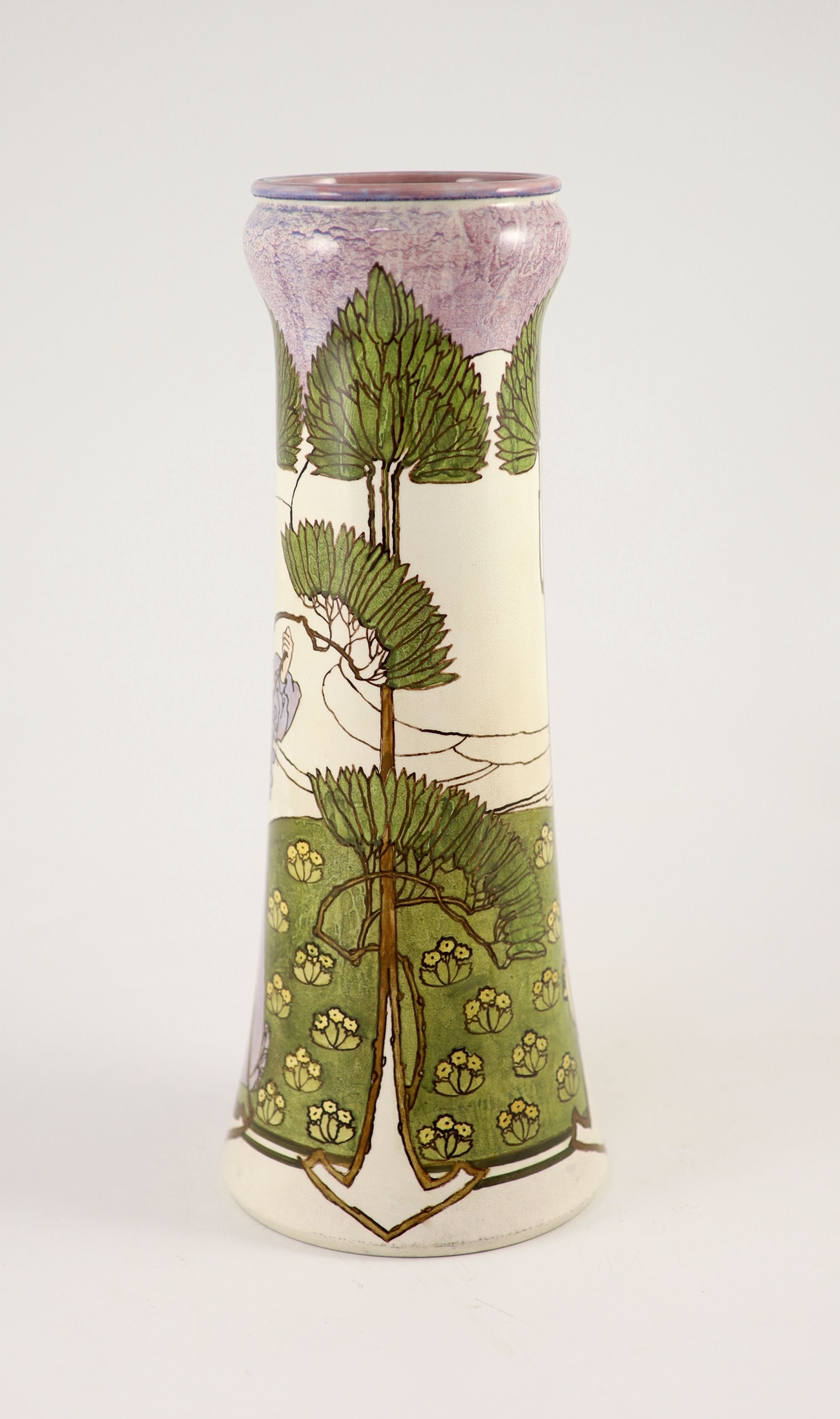 Margaret Thompson for Doulton, Lambeth - an Art Nouveau tall faience vase, c.1900