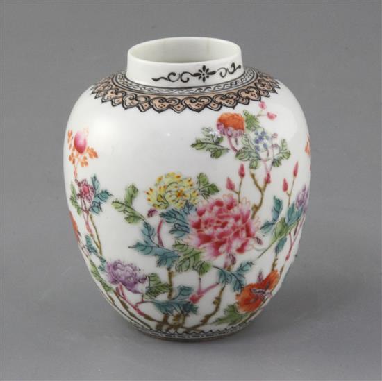 A Chinese famille rose semi-eggshell jar, Guangxu / Republic period, h. 9.8cm A Chinese famille rose semi-eggshell jar, Guangxu / Republic period, h. 9.8cm