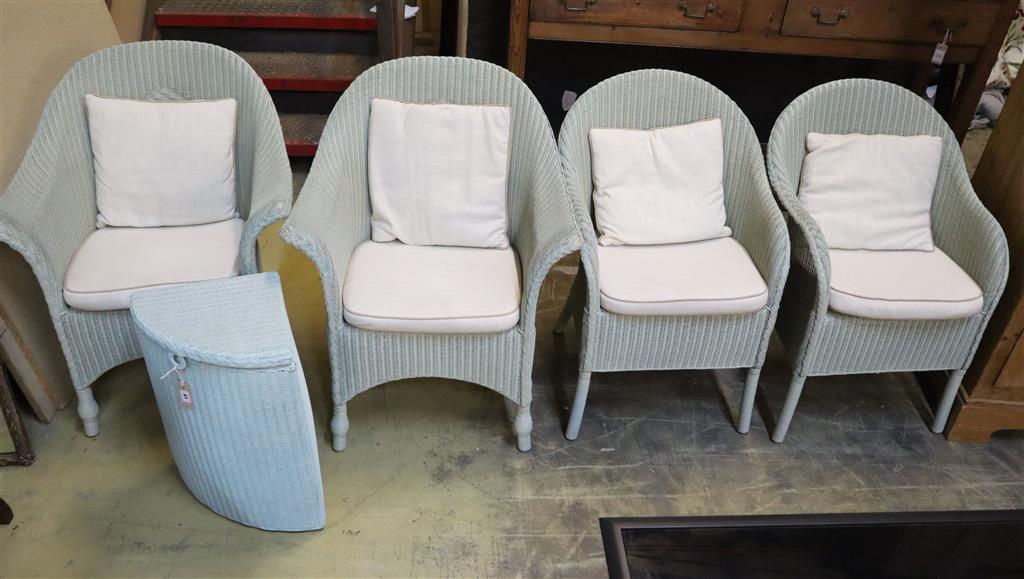 Two pairs of Lloyd Loom chairs and a linen box