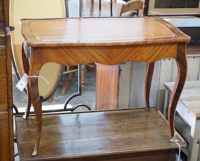 A Louis XV style rectangular kingwood leather topped low occasional table, length 69cm, depth 42cm, height 50cm