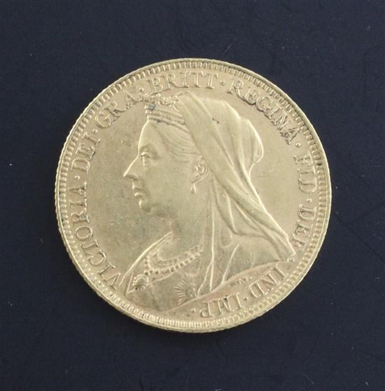 A Victoria gold sovereign 1895, nick to edge at 3 oclock on reverse otherwise EF