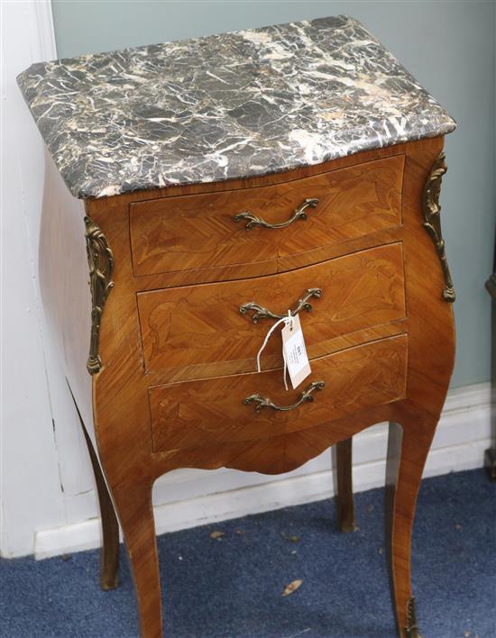 A pair of Louis XV style marble top bedside cabinets W.39cm A pair of Louis XV style marble top bedside cabinets W.39cm