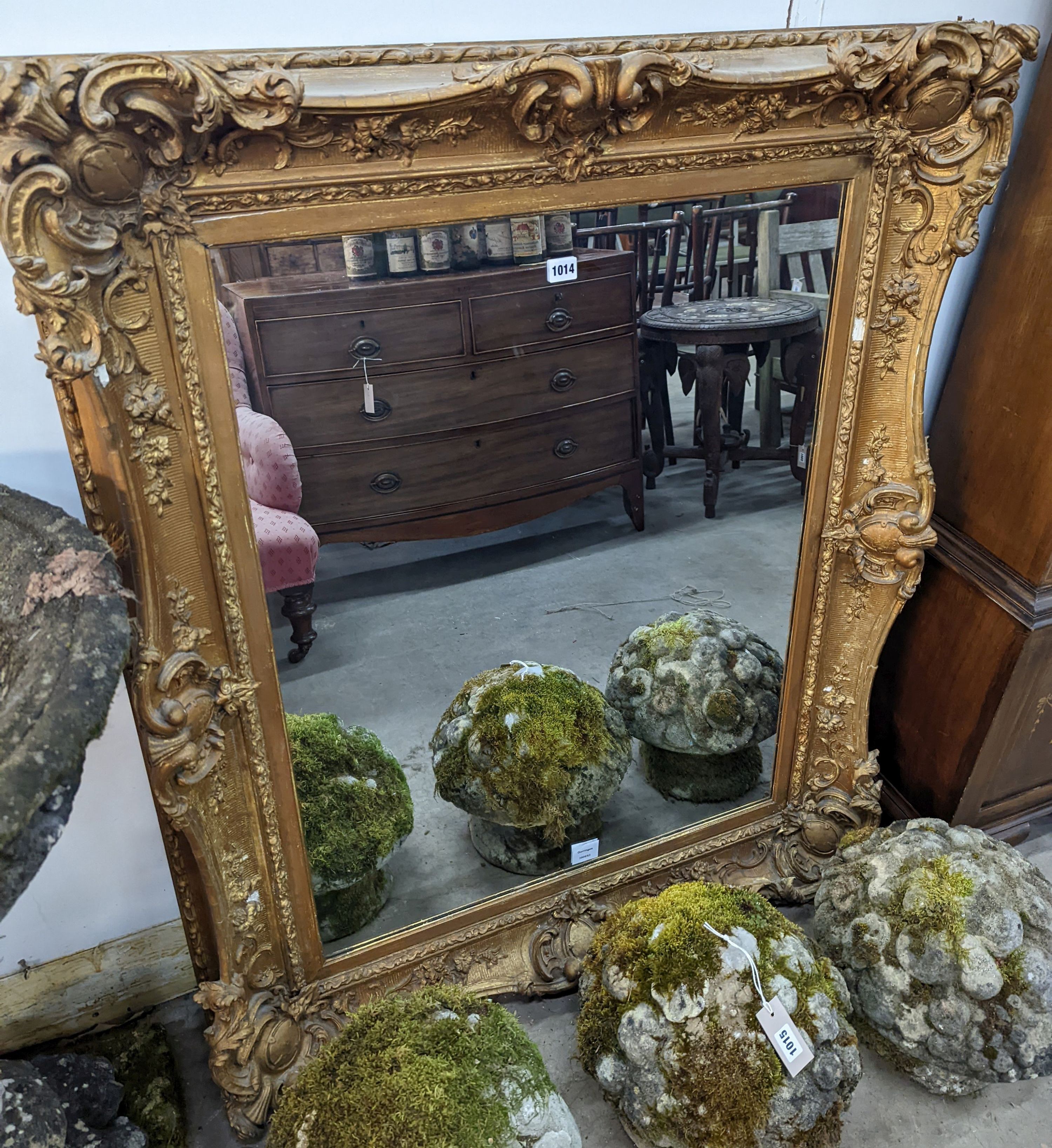 A late Victorian giltwood and gesso rectangular wall mirror, width 100cm, height 122cm