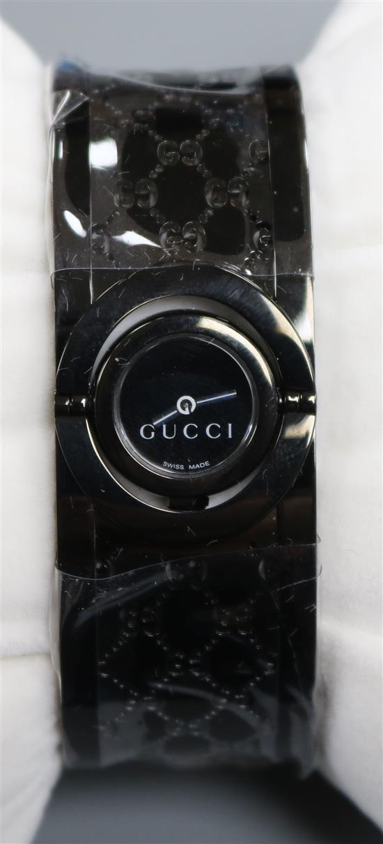 A ladys black steel Gucci Twirl quartz wrist watch, model no. YA1125531, A ladys black steel Gucci Twirl quartz wrist watch, model no. YA1125531,