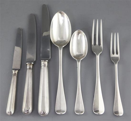 A canteen of Victorian silver Hanoverian rat tail pattern flatware for twenty four, by Aldwinkle & Slater, weighable silver 253 oz.