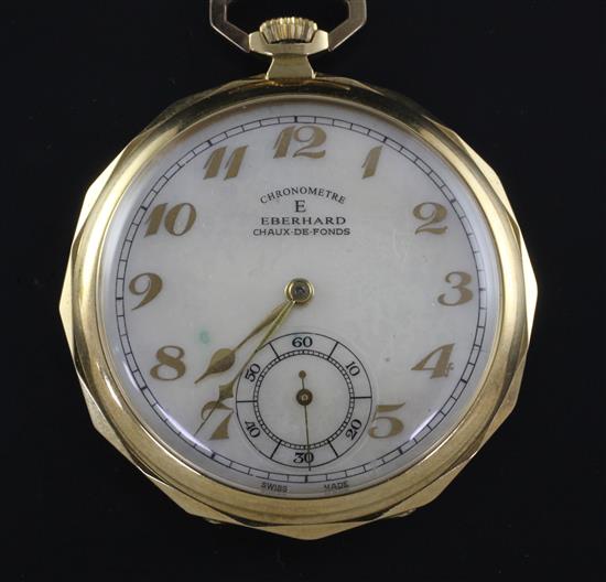 An early 20th century Swiss E. Eberhard 18ct gold and diamond set keyless lever dress pocket watch,