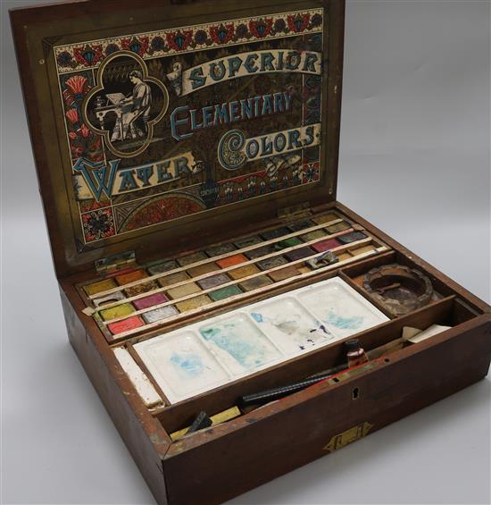 A 19th century artists box width 31cm height 8.5cm depth 24cm A 19th century artists box width 31cm height 8.5cm depth 24cm