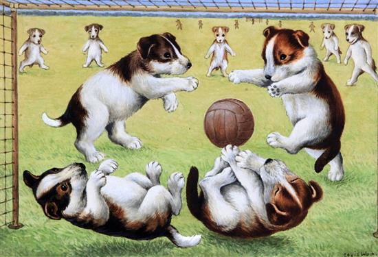 Louis Wain (1860-1939) Terrier puppies playing football 7 x 10in., unframed Louis Wain (1860-1939) Terrier puppies playing football 7 x 10in., unframed