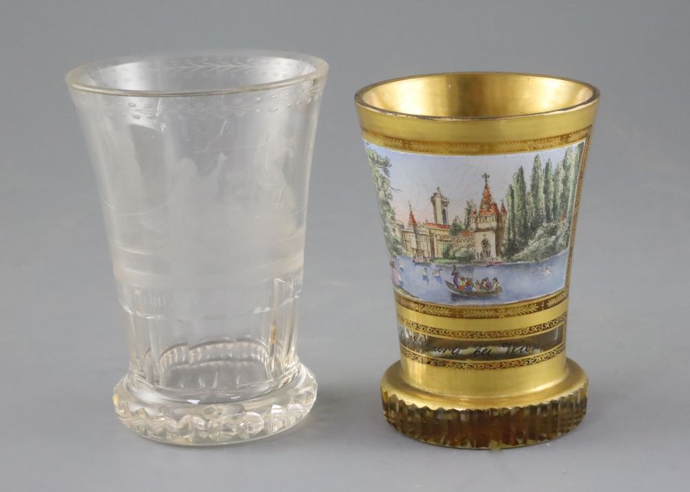 Two Bohemian glass beakers, ranftbechers, c.1840 and 1900,