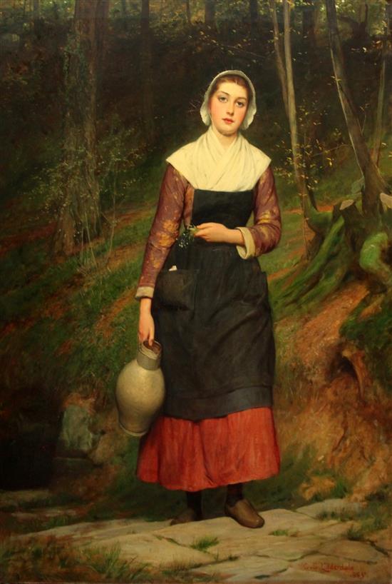 Charles Sillem Lidderdale R.B.A. (1831-1895) A country maid carrying a Rheinish jug 49 x 35in. Charles Sillem Lidderdale R.B.A. (1831-1895) A country maid carrying a Rheinish jug 49 x 35in.