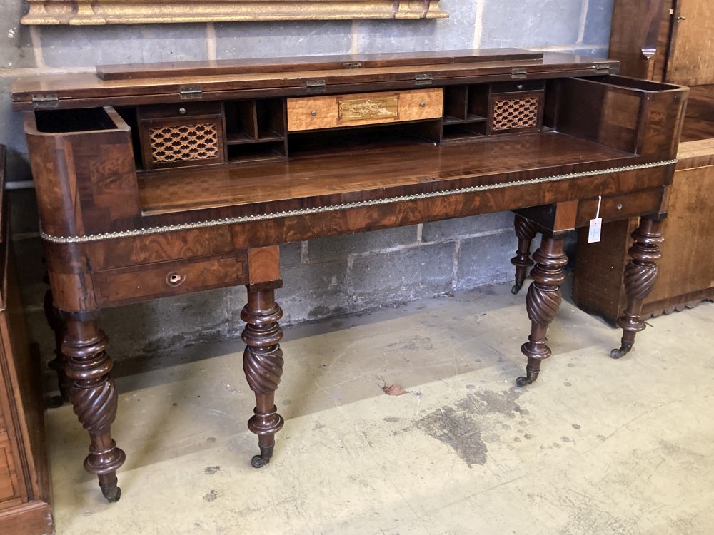 A Regency banded mahogany converted square piano, by Loud and Brothers, Philadelphia, width 174cm, depth 68cm, height 91cm