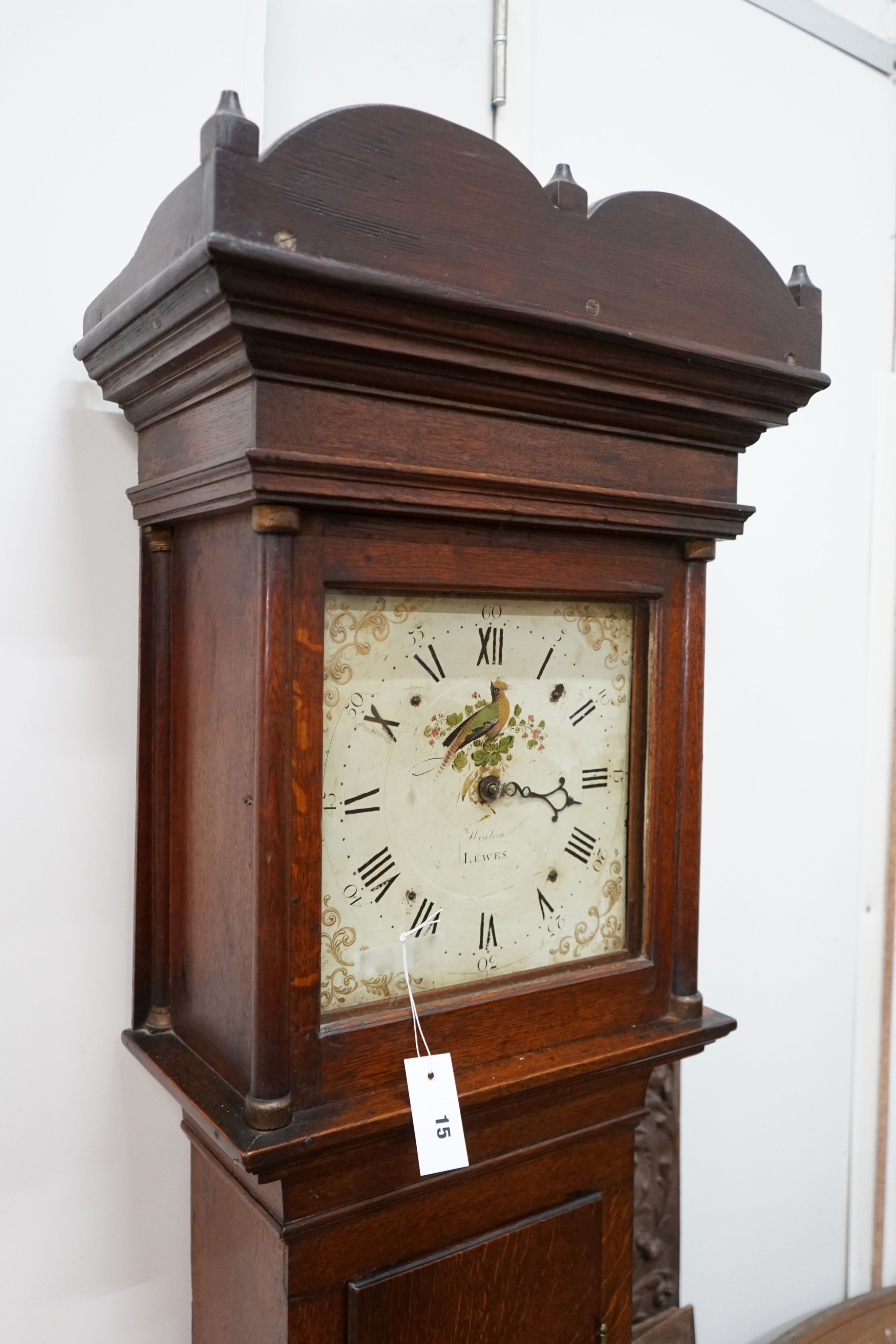 An early 19th century oak 30-hour longcase clock marked Weston, Lewes, height 199cm