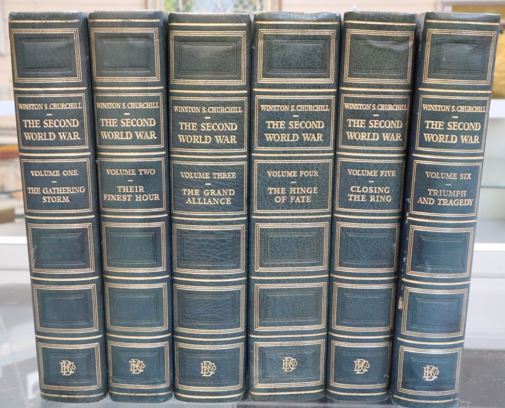 Churchill, Winston S - The Second World War - Chartwell edition, 6 vols, blue quarter leather and blue cloth boards, The Educational Bo