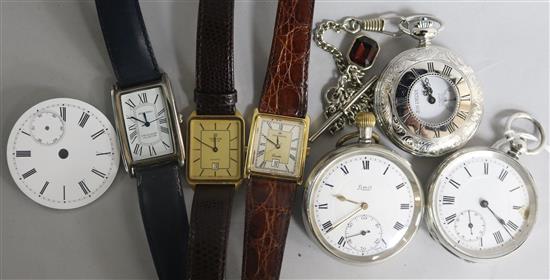 An Anvantino Sterling silver wristwatch, two plated wristwatches, a silver-cased pocket watch and two others,