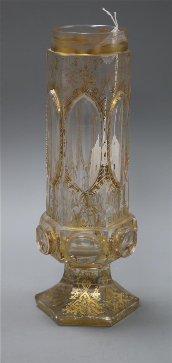 A Bohemian gilt decorated glass vase height 28cm