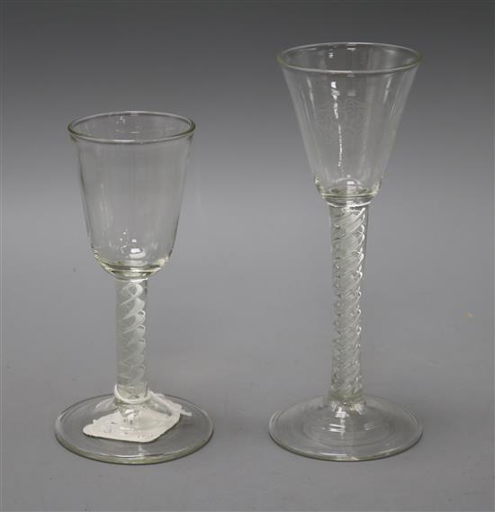Two air twist stem drinking glasses tallest 18.5cm