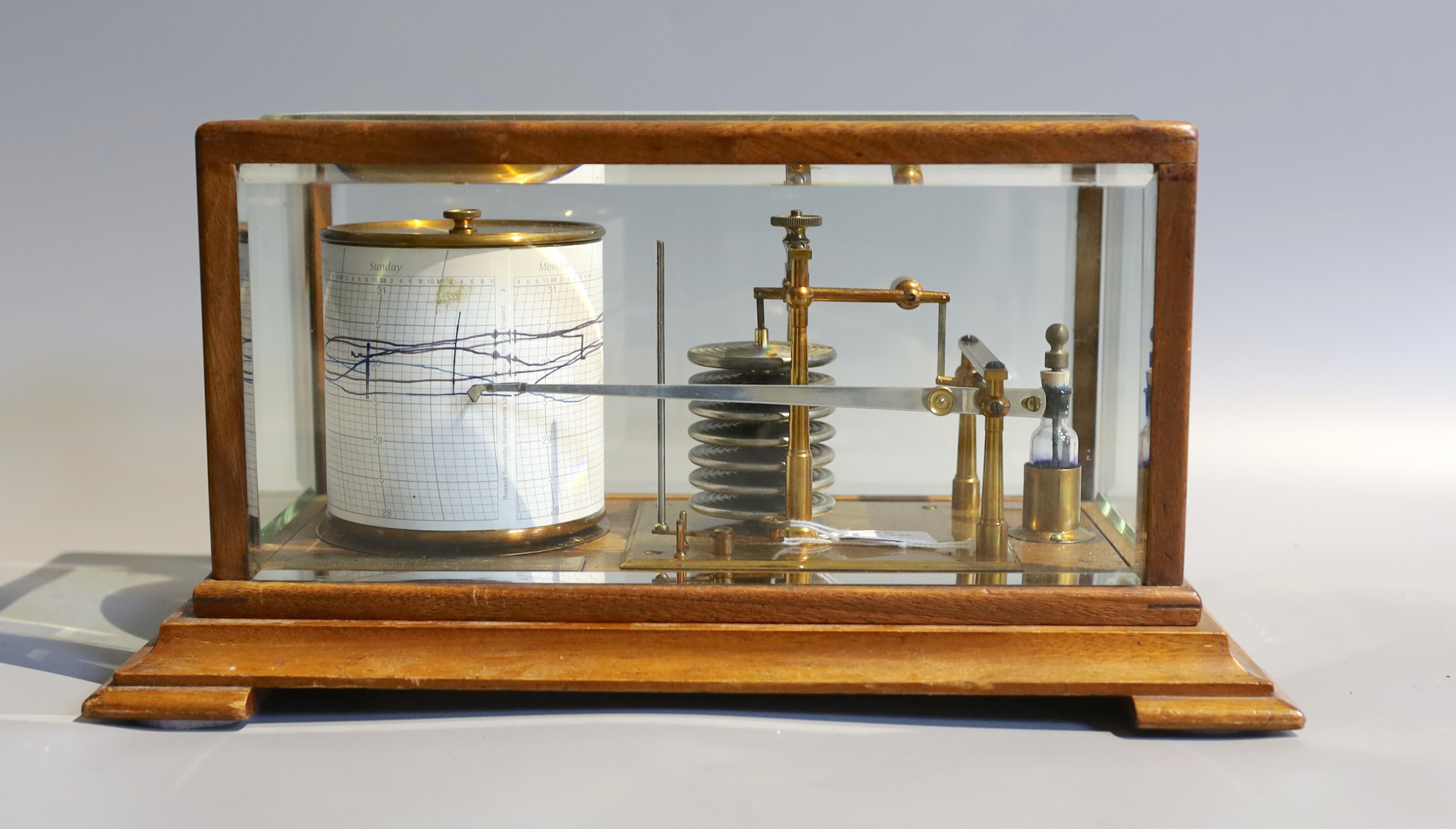 An early 20th century mahogany cased barograph by Depree & Yound Ltd Exeter, case width 35 cms.